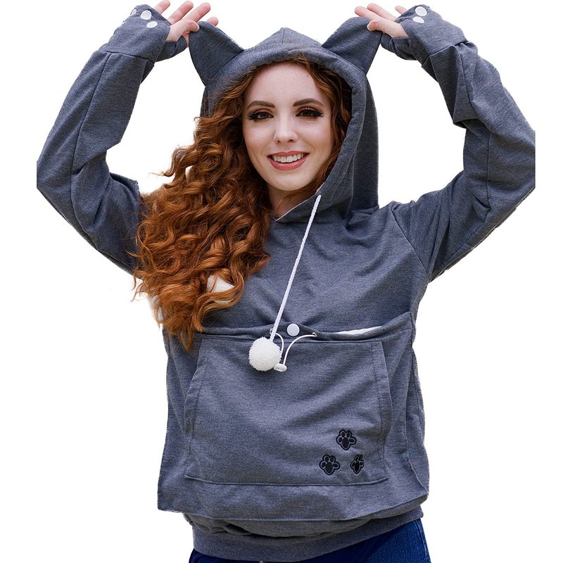 ALYC Unisex Hoodies Pet Holder Cat Dog Large Pouch Carriers Pullover with Cat Printing Sweatshirt (Dark Grey-Classic Version, XXL) - Image 1